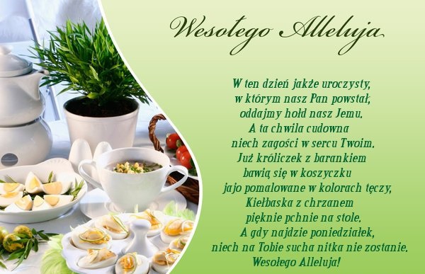 Zielona kartka z potrawami wielkanocnymi i życzeniami